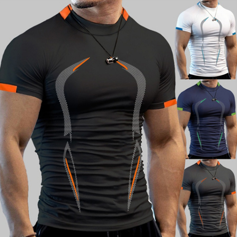 Rash Guard - 男性のためのスタイリッシュなジムトレーニング圧縮シャツ、アスレチック速乾性Tシャツ、ランニングTシャツ、半袖ラッシュガード、夏