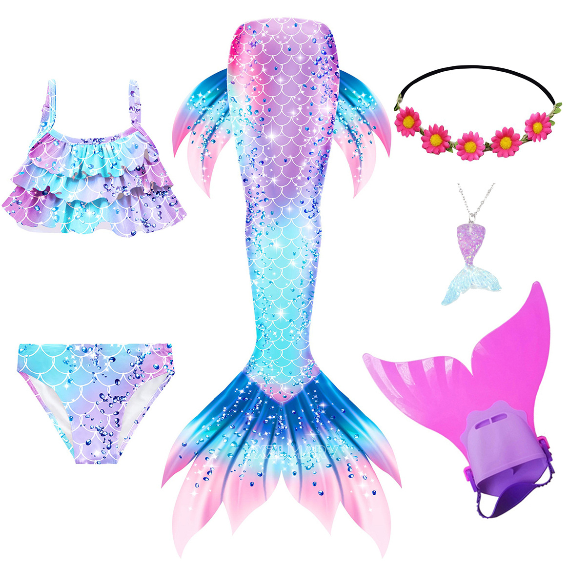 Flippers Swimming - 6 ピース/セットアリエル女の子水泳マーメイドテールモノフィンフィン付きマーメイドコスチュームコスプレビキニクリスマスギフトファンタジー水着