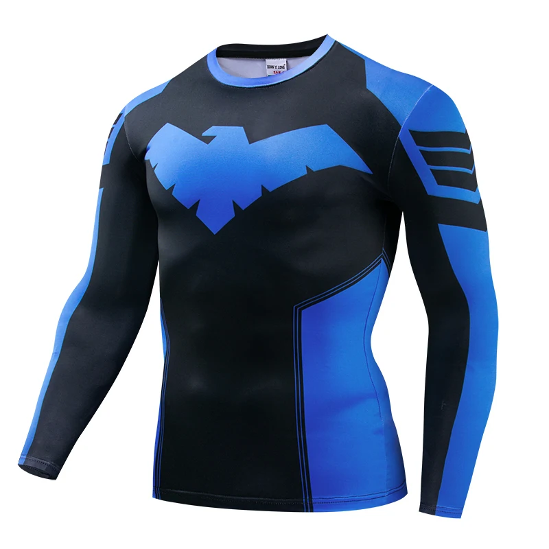 Rash Guard - コンプレッションTシャツ、スポーツウェア、ジム用ラッシュガード、ボクシングトレーニング用スポーツトップス、3DナイトウィングデザインのメンズTシャツ、速乾性ランニングシャツ、メンズ