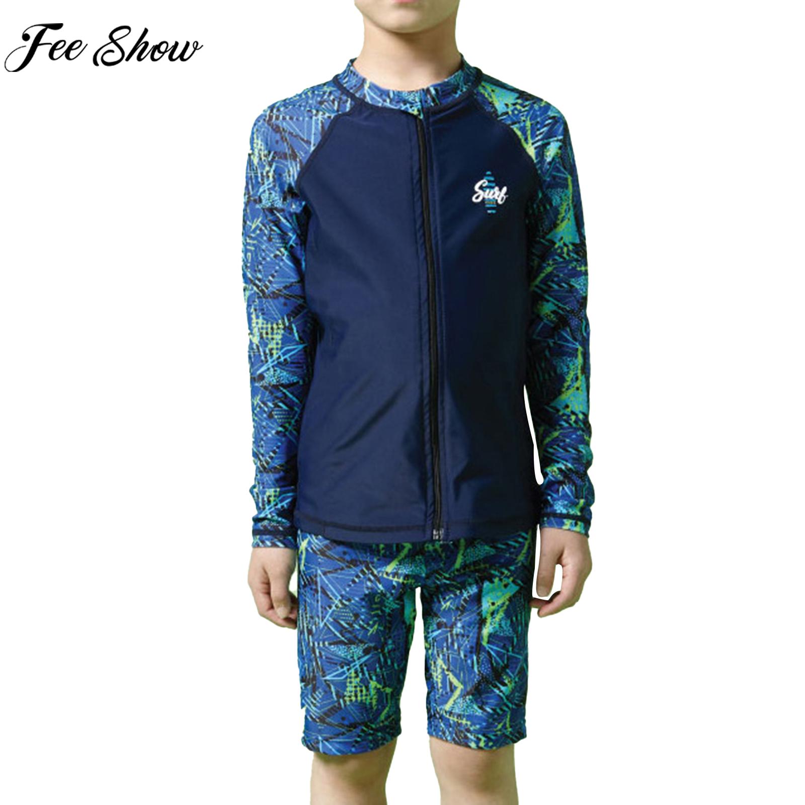 Wetsuit Men - 子供用長袖水着,ジッパー付きトップ,ショートパンツ,ラッシュガード,ウェットスーツ,ビーチプール