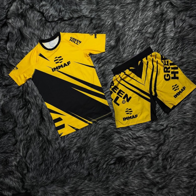 Rash Guard - 2026年新IMMAFスポーツセット メンズ ブラックピンク グラフィック ラッシュガード Tシャツ＆ショーツ