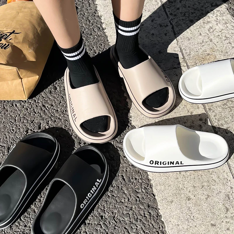 夏のカップル向けスライドサンダル、無地、文字プリント入り、男 - Water Shoes のレビューと価格