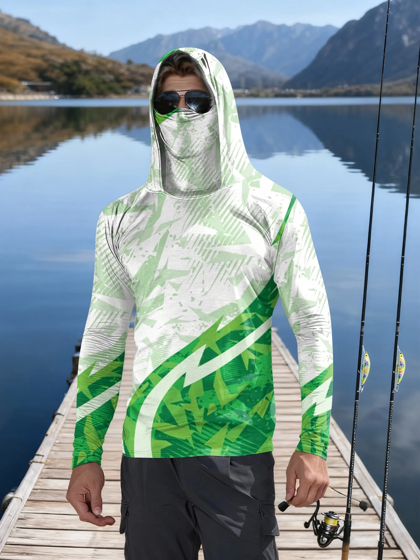 メンズ用フィッシングシャツ、フード付き、UPF（紫外線防御指 - Rash Guard のレビューと価格