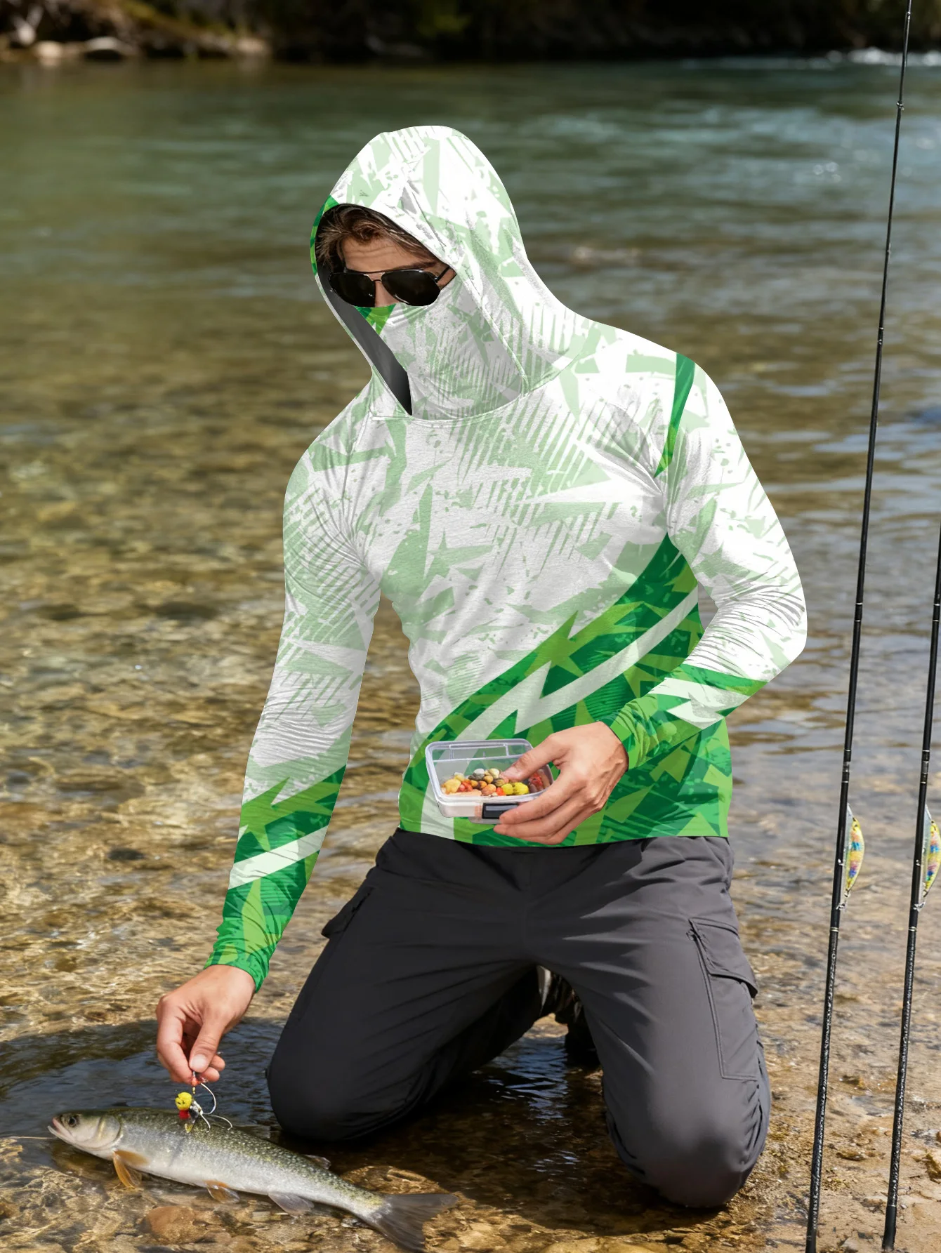 メンズ用フィッシングシャツ、フード付き、UPF（紫外線防御指 - Rash Guard のレビューと価格