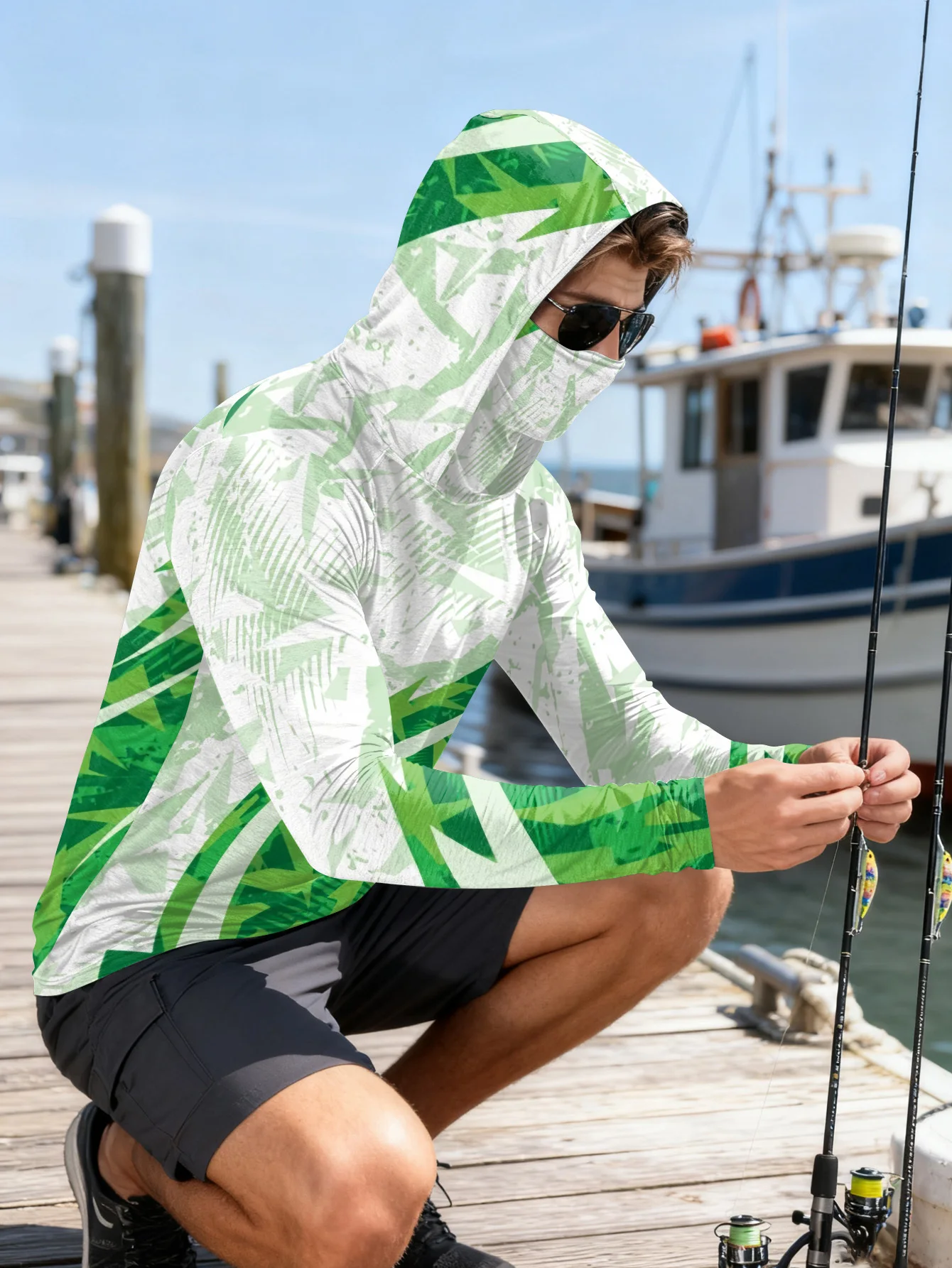 メンズ用フィッシングシャツ、フード付き、UPF（紫外線防御指 - Rash Guard のレビューと価格