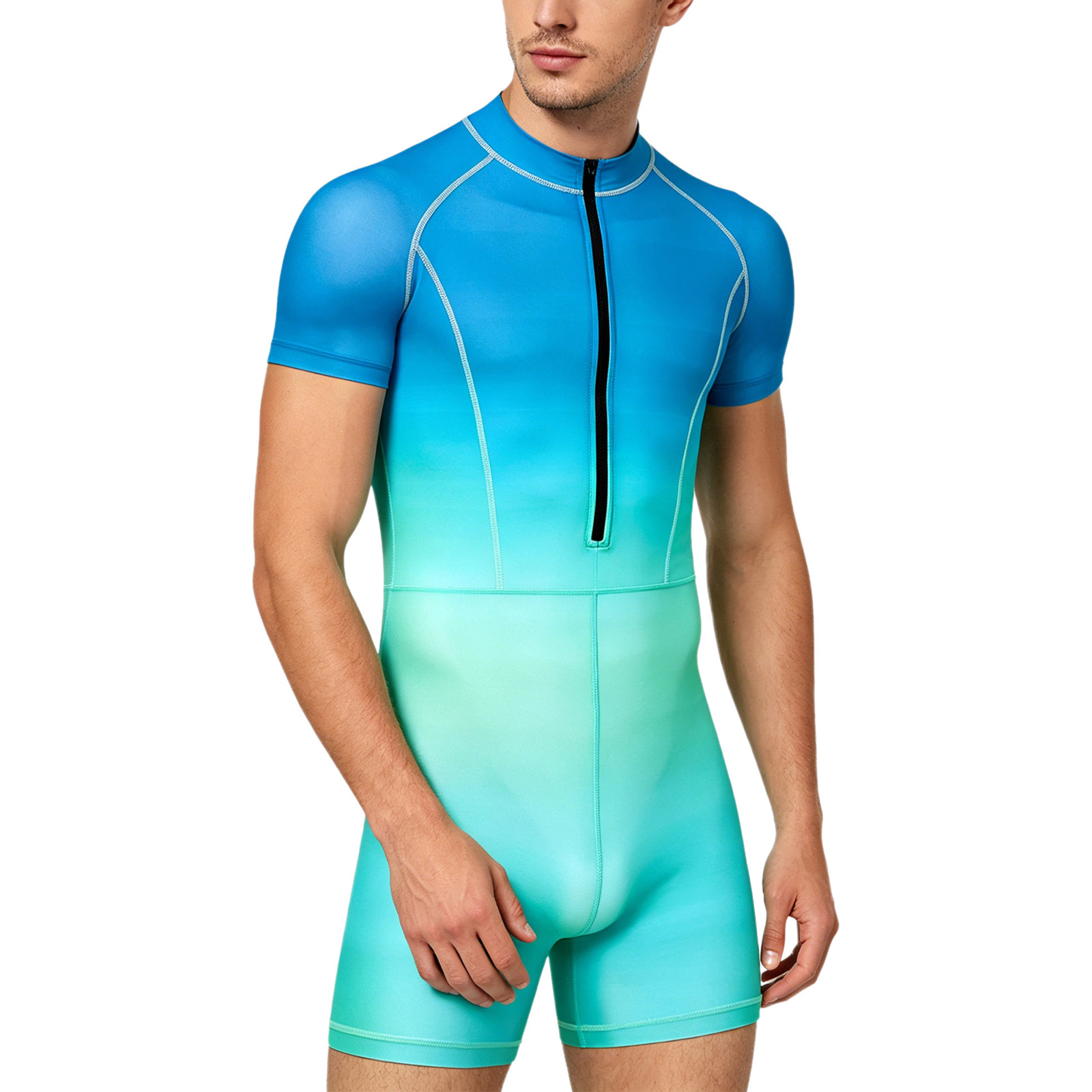 メンズ グラデーションカラー ジッパー付き ワンピース水着  - Wetsuit Men のレビューと価格