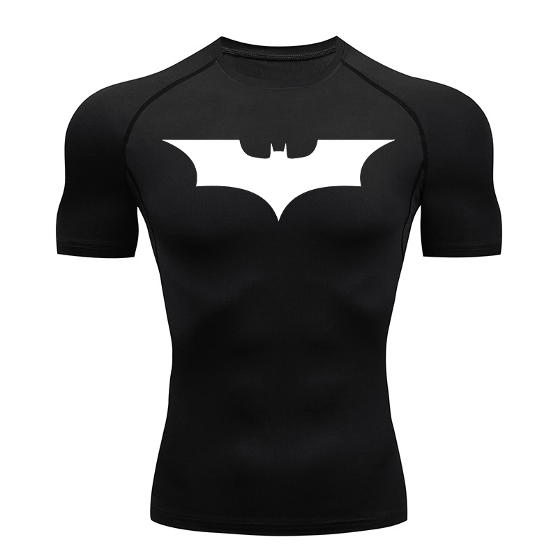 バットプリント圧縮シャツ男性夏半袖ラッシュガードジムトレーニ - Rash Guard のレビューと価格